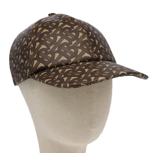 BURBERRY TB Monogram Baseball Cap PVC M Brown 8018971 Auth am7057V - Picture 1 of 16